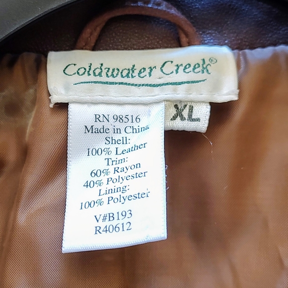 Women's Coldwater Creek brown leather jacket w embroidery trim sz XL - Picture 4 of 15